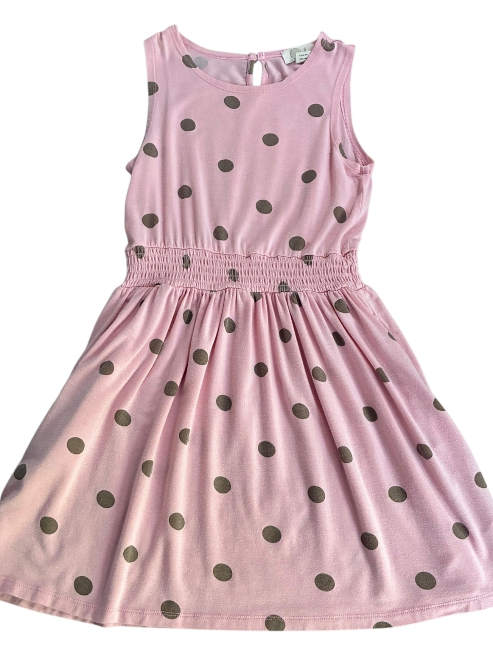 Peek Pink Sleeveless Dress with Brown Polka Dots